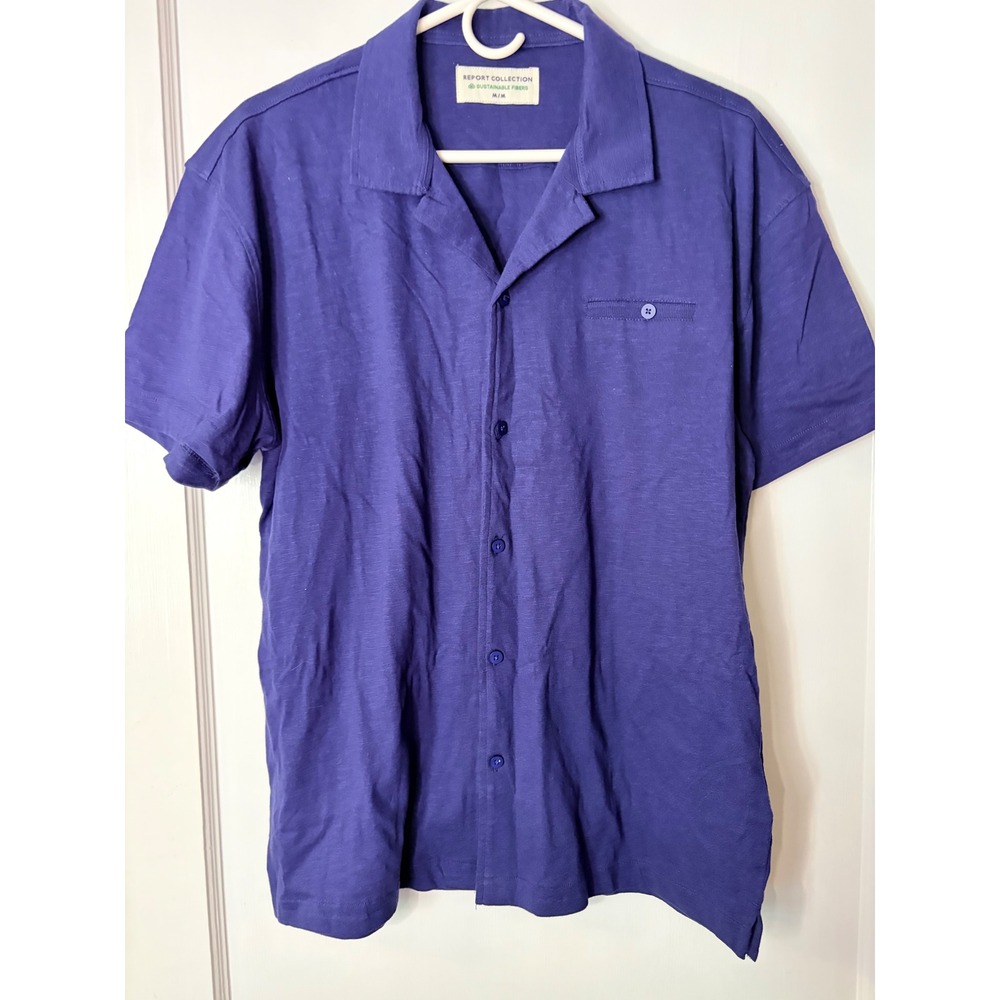 Report Collection Mens Blue Sustainable Fiber Short Sleeve Camp Collar Shirt M